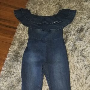 Sexy denim skin tight ankle length jumpsuit